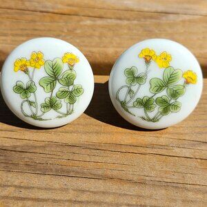 Vintage Takahashi San Francisco Japan Yellow Poppy Round Porcelain Drawer Pulls